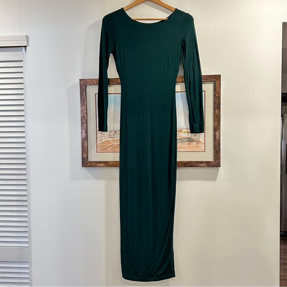 Jluxlabel Long Sleeve Body-Con Stretch Maxi Dress Hunter Green
